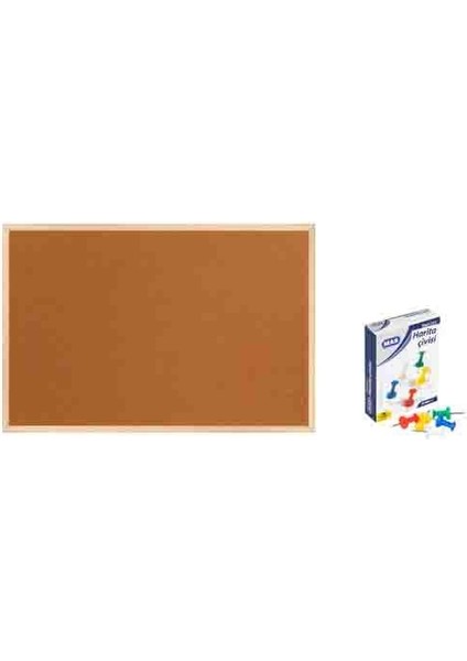 60X90 cm Ahşap Çerçeve Mantar Pano + 1 Paket Harita Çivisi PAN116