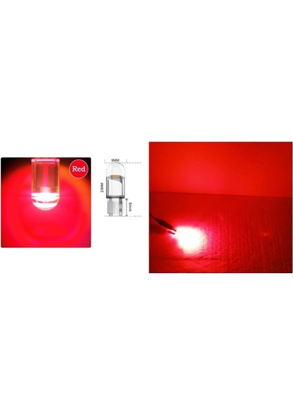 T10 LED 5W Red Crystal Dipsiz Ampul Cob LED Kristal Cam Kırmızı