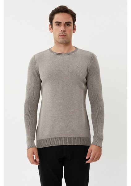 3636 Bisiklet Yaka Kendinden Desenli Çelik Örgü Erkek Kazak