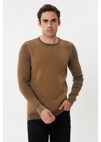 3636 Bisiklet Yaka Kendinden Desenli Çelik Örgü Erkek Kazak