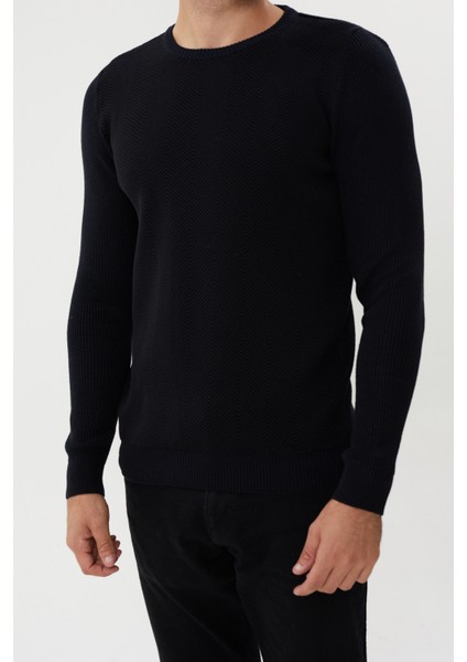 3636 Bisiklet Yaka Kendinden Desenli Çelik Örgü Erkek Kazak modelleri