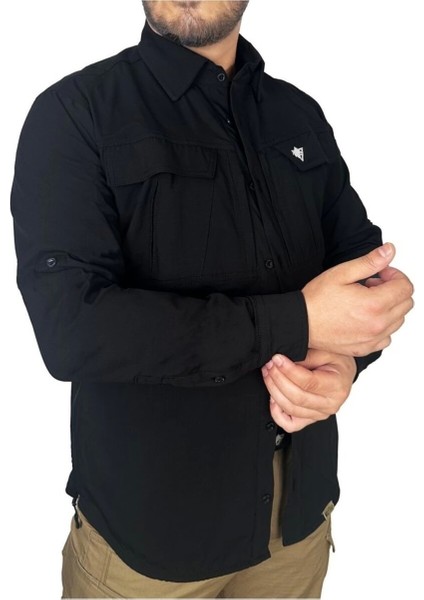 4 Cepli Dört Mevsim Uzun Kollu Siyah Taktik Gömlek