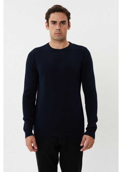 3636 Bisiklet Yaka Kendinden Desenli Çelik Örgü Erkek Kazak