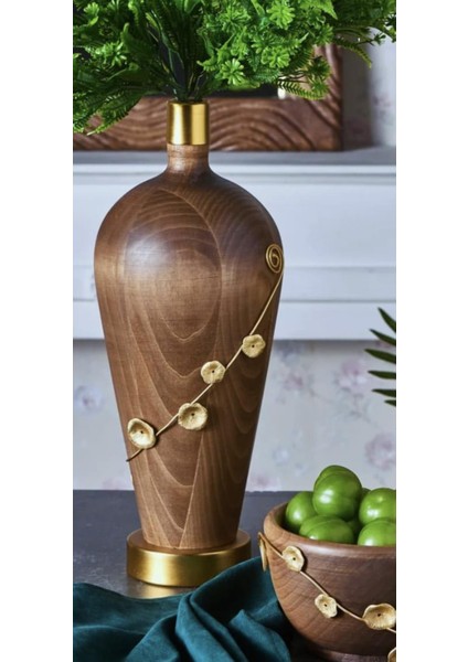 Seta Nilüfer Kulplu Ahşap Tombul Uzun Vazo 16*16*36 cm