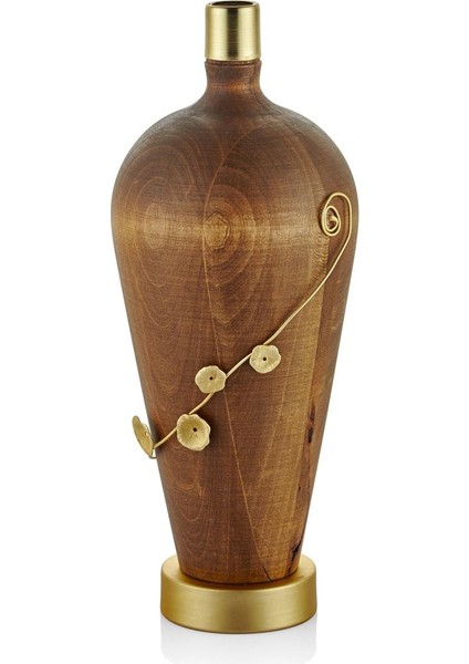 Seta Nilüfer Kulplu Ahşap Tombul Uzun Vazo 16*16*36 cm