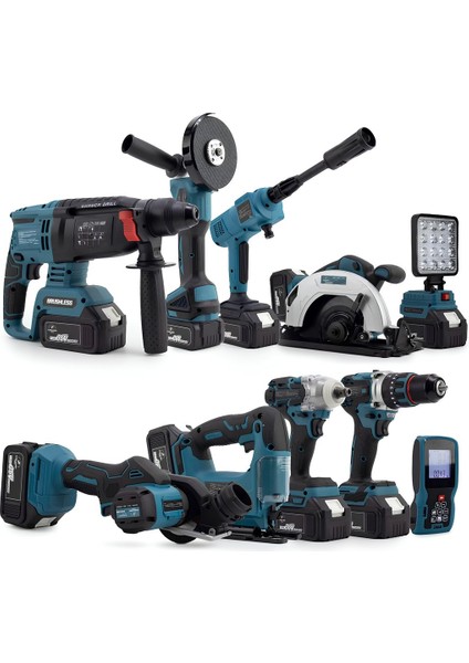 Chelikbei EEA389 Akülü 10 Lu Set (Led Işık +Lazer Metre +Somun Sıkma + Dekupaj + Oto Yıkama + Sunta Kesme + Darbeli Vidalama + Spral + Kırıcı Delici Matkap + Çok Fonksiyonlu Taşlama) fırsatları