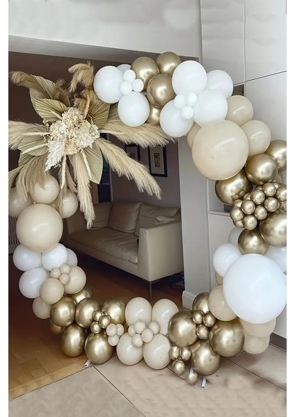 Balon Zinciri Seti 67 Parça Soft Renkler Gold Krom Deniz Kumu Mat Beyaz Zincir ve Balon Bandı