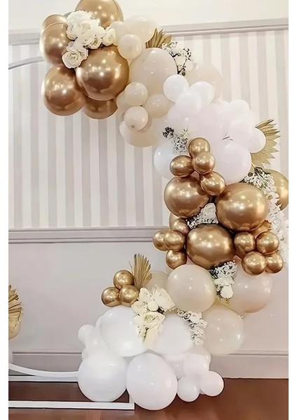 Balon Zinciri Seti 67 Parça Soft Renkler Gold Krom Deniz Kumu Mat Beyaz Zincir ve Balon Bandı