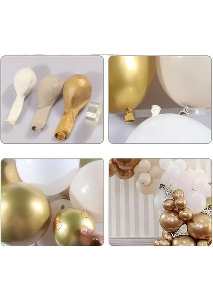 Balon Zinciri Seti 67 Parça Soft Renkler Gold Krom Deniz Kumu Mat Beyaz Zincir ve Balon Bandı