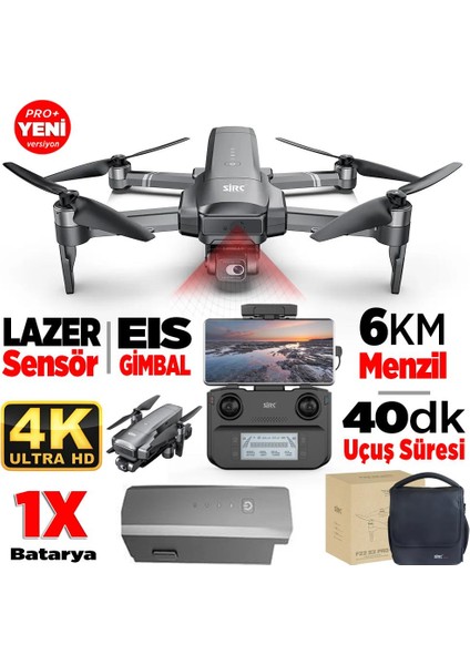 F22 S2 Pro+ 4K Kameralı Drone Seti - 6KM Menzil+Çarpışma Sensörü+40 Dakika Uçuş Süresi+Çanta+EIS Gimbal