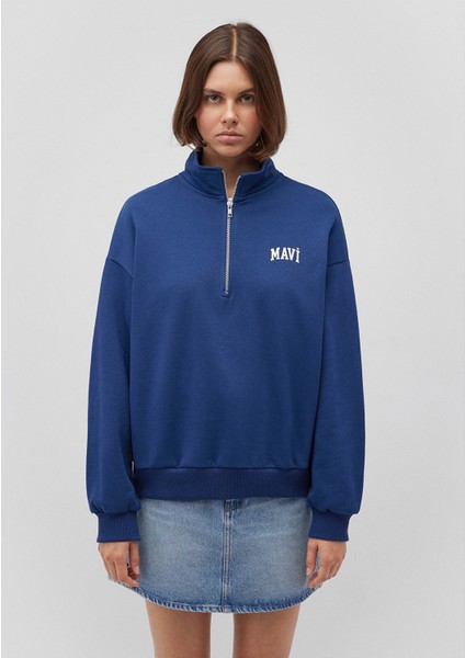 Mavi Logo Baskılı Yarı Fermuarlı Lacivert Sweatshirt 1S10179-82625 modelleri