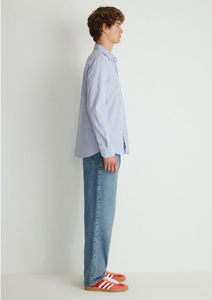 Çizgili Lila Gömlek 0211108-70530 indirimleri