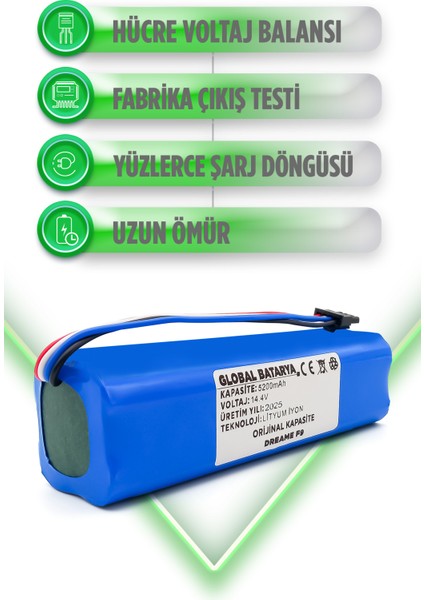 Dreame F9 Akıllı Robot Süpürge Bataryası 14.4V 5200MAH Pil