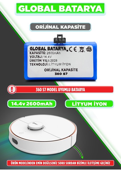 S7 Akıllı Robot Süpürge Bataryası 14.4V 2600MAH Pil