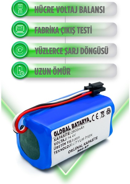 S7 Akıllı Robot Süpürge Bataryası 14.4V 2600MAH Pil