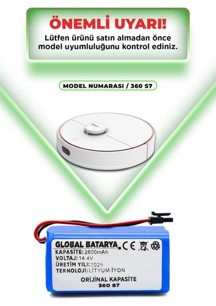 S7 Akıllı Robot Süpürge Bataryası 14.4V 2600MAH Pil