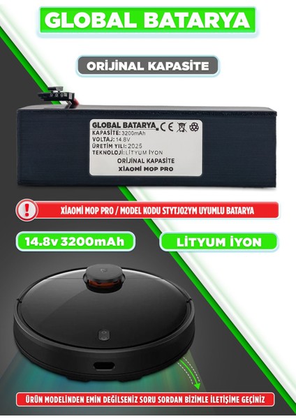 Xiaomi Mi Vacuum Mop Pro Akıllı Robot Süpürge Bataryası 14.4V 3200mAh Li-ion Pil (Orijinal Kapasite)