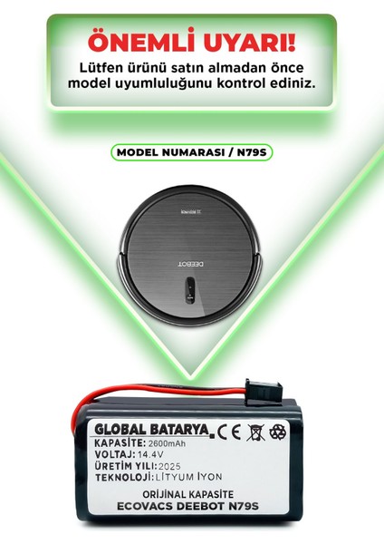 Deebot N79S Robot Süpürge Batarya 14.4v 2600mAh Pil Li-ion (Orijinal Kapasite) indirimleri