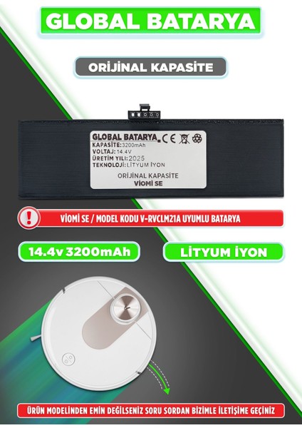 Viomi Se Uyumlu Akıllı Robot Süpürge Bataryası 14.4V 3200MAH Pil