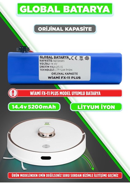 Wiami Fx-11 Plus Akıllı Robot Süpürge Bataryası 14.4V 6400MAH Pil (Yüksek Kapasite)