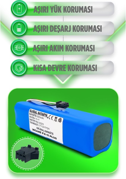 Wiami Fx-11 Plus Akıllı Robot Süpürge Bataryası 14.4V 6400MAH Pil (Yüksek Kapasite)