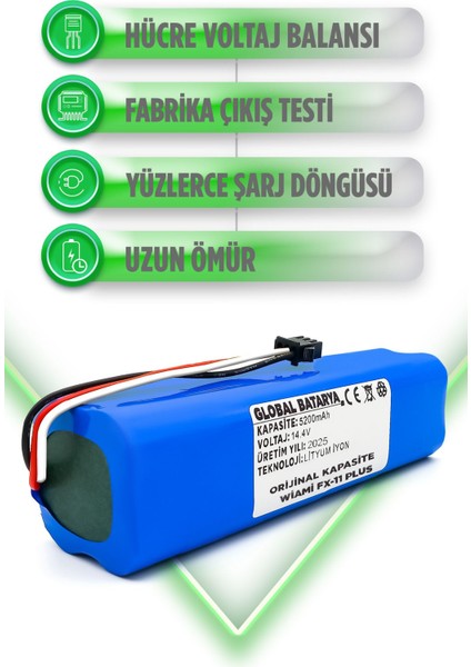 Wiami Fx-11 Plus Akıllı Robot Süpürge Bataryası 14.4V 6400MAH Pil (Yüksek Kapasite)