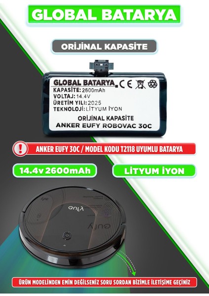 Anker Eufy Robovac 30C Akıllı Robot Süpürge Bataryası 14.4V 3200MAH Pil