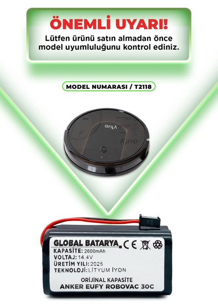 Anker Eufy Robovac 30C Akıllı Robot Süpürge Bataryası 14.4V 3200MAH Pil