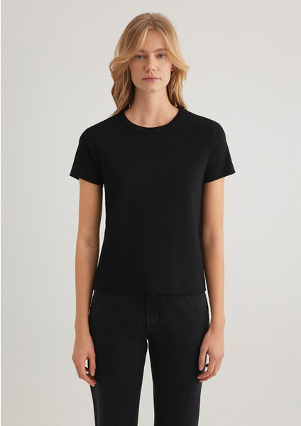 Bisiklet Yaka Siyah Basic Tişört 1612707-900 modelleri