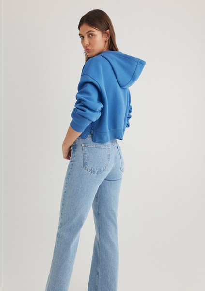 Mavi Patch Logo Kapüşonlu Mavi Crop Sweatshirt 1S10305-70885