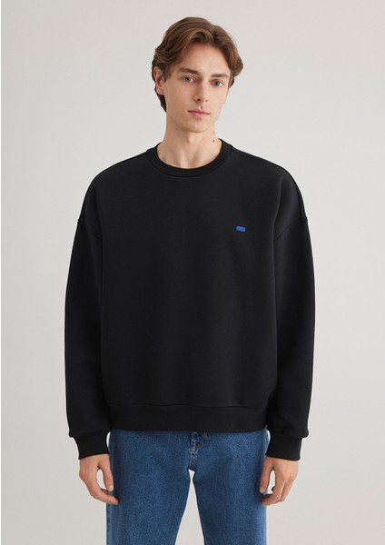Bisiklet Yaka Siyah Basic Sweatshirt 0S10348-900
