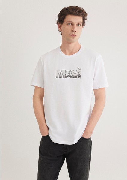 Mavi Logo Baskılı Beyaz Tişört 0610948-620
