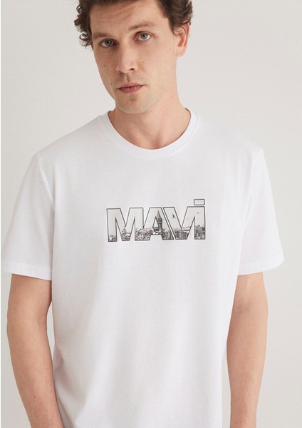 Mavi Logo Baskılı Beyaz Tişört 0610948-620