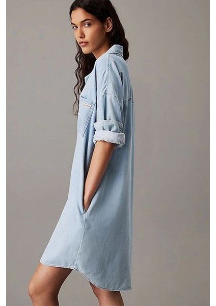 Loose Shırt Lyocell Denım Dress