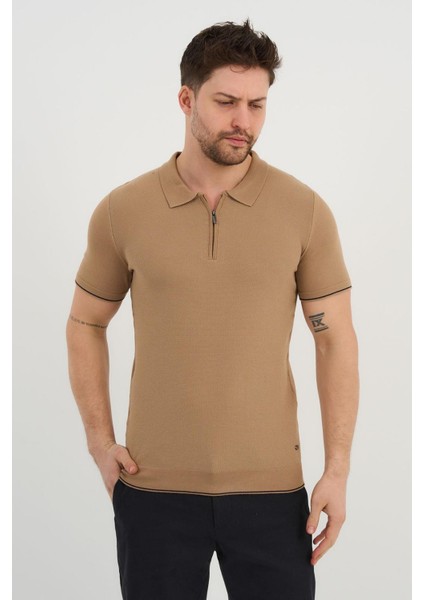 Erkek Polo Yaka Fermuarlı Triko T-Shirt (AG-50025)