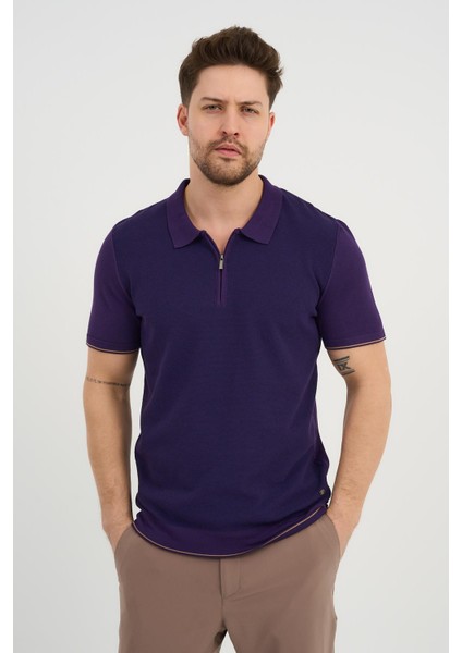 Erkek Polo Yaka Fermuarlı Triko T-Shirt (AG-50025)