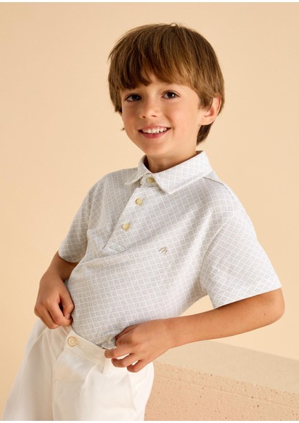 Erkek Çocuk Baskılı Yakalı Tshirt Bej