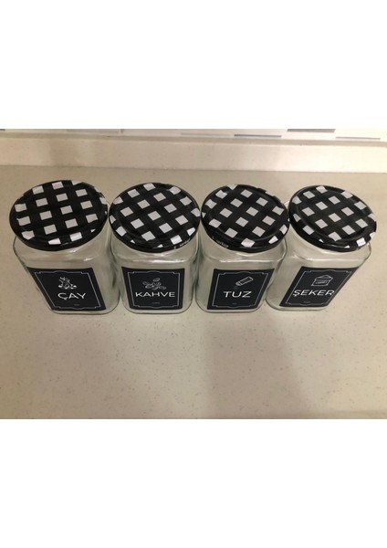 Dekoratif Cam Saklama Kabı 4 Lü Çay,Kahve,Tuz,Şeker 720 cc modelleri