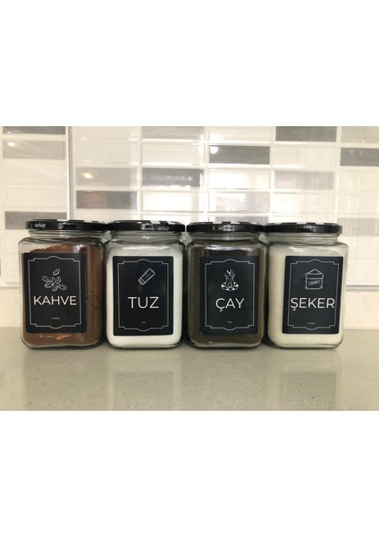 Dekoratif Cam Saklama Kabı 4 Lü Çay,Kahve,Tuz,Şeker 720 cc fırsatları