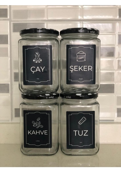 Dekoratif Cam Saklama Kabı 4 Lü Çay,Kahve,Tuz,Şeker 720 cc indirimleri