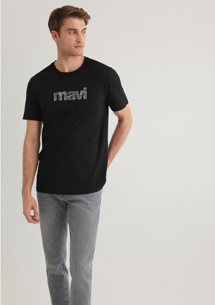 Mavi Logo Baskılı Siyah Tişört 0611039-900