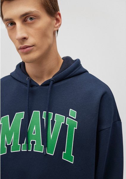 Logo Baskılı Kapüşonlu Lacivert Sweatshirt 067149-29743