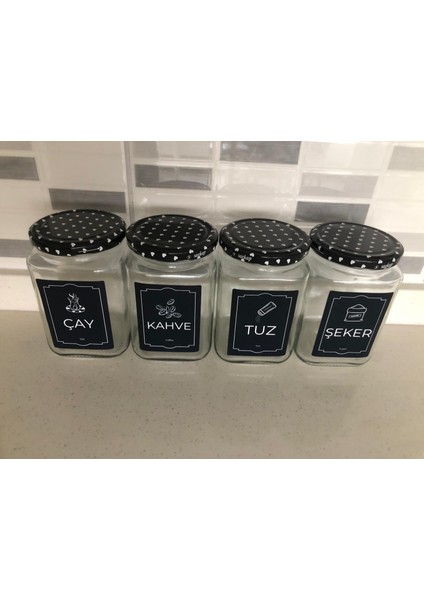 Dekoratif Cam Saklama Kabı 4 Lü Çay,Kahve,Tuz,Şeker 720 cc fiyatları