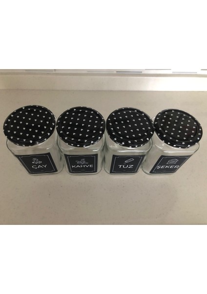 Dekoratif Cam Saklama Kabı 4 Lü Çay,Kahve,Tuz,Şeker 720 cc modelleri