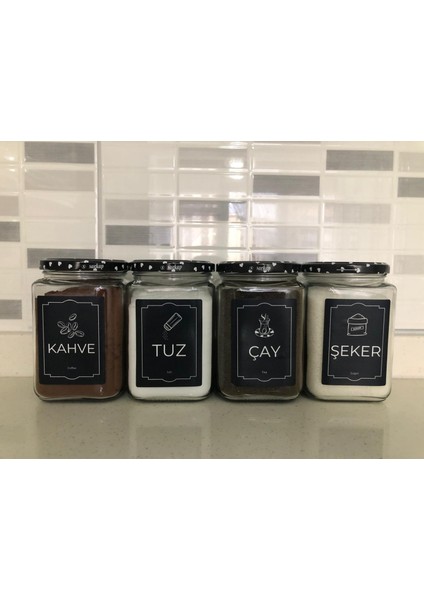 Dekoratif Cam Saklama Kabı 4 Lü Çay,Kahve,Tuz,Şeker 720 cc fırsatları