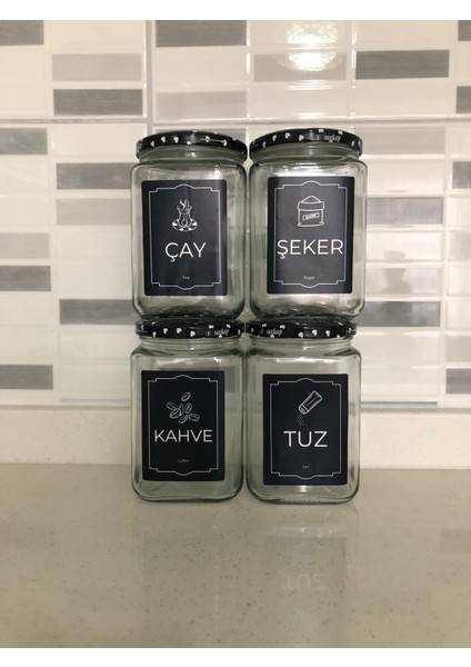 Dekoratif Cam Saklama Kabı 4 Lü Çay,Kahve,Tuz,Şeker 720 cc indirimleri