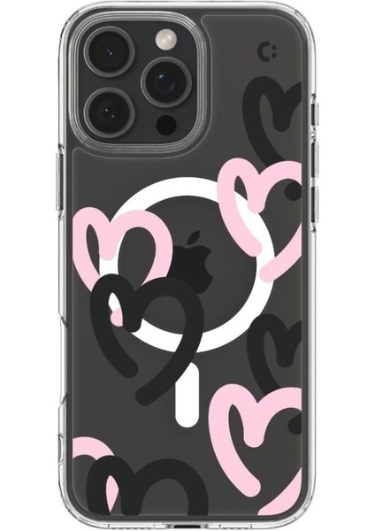 iPhone 16 Pro Kılıf Ultra Hybrid MagFit MagSafe özellikli Hearts Black Pink - ACS08275