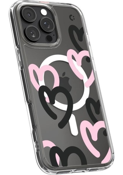 iPhone 16 Pro Kılıf Ultra Hybrid MagFit MagSafe özellikli Hearts Black Pink - ACS08275
