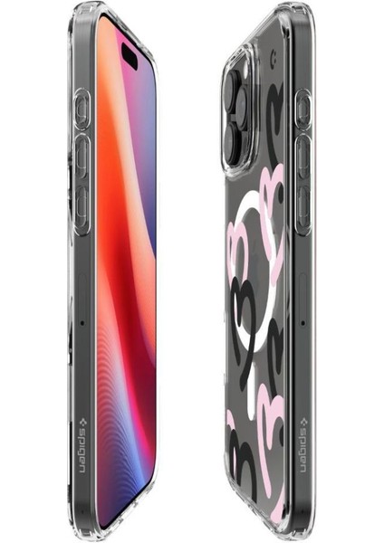 iPhone 16 Pro Kılıf Ultra Hybrid MagFit MagSafe özellikli Hearts Black Pink - ACS08275