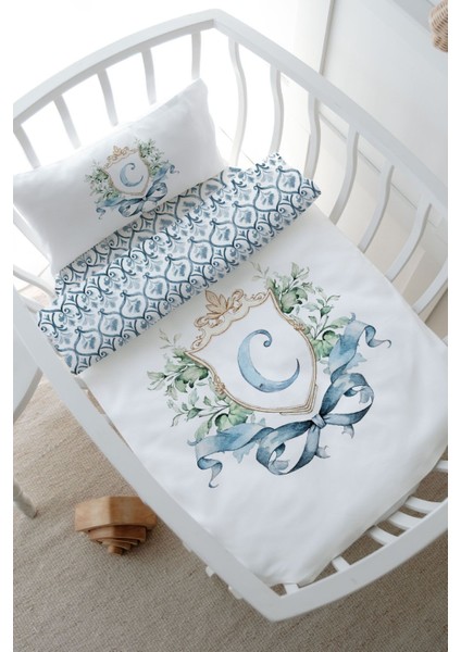 Anne Yanı Beşik Nevresim Takımı (60X100) - Blue Royal Series - C Harfi